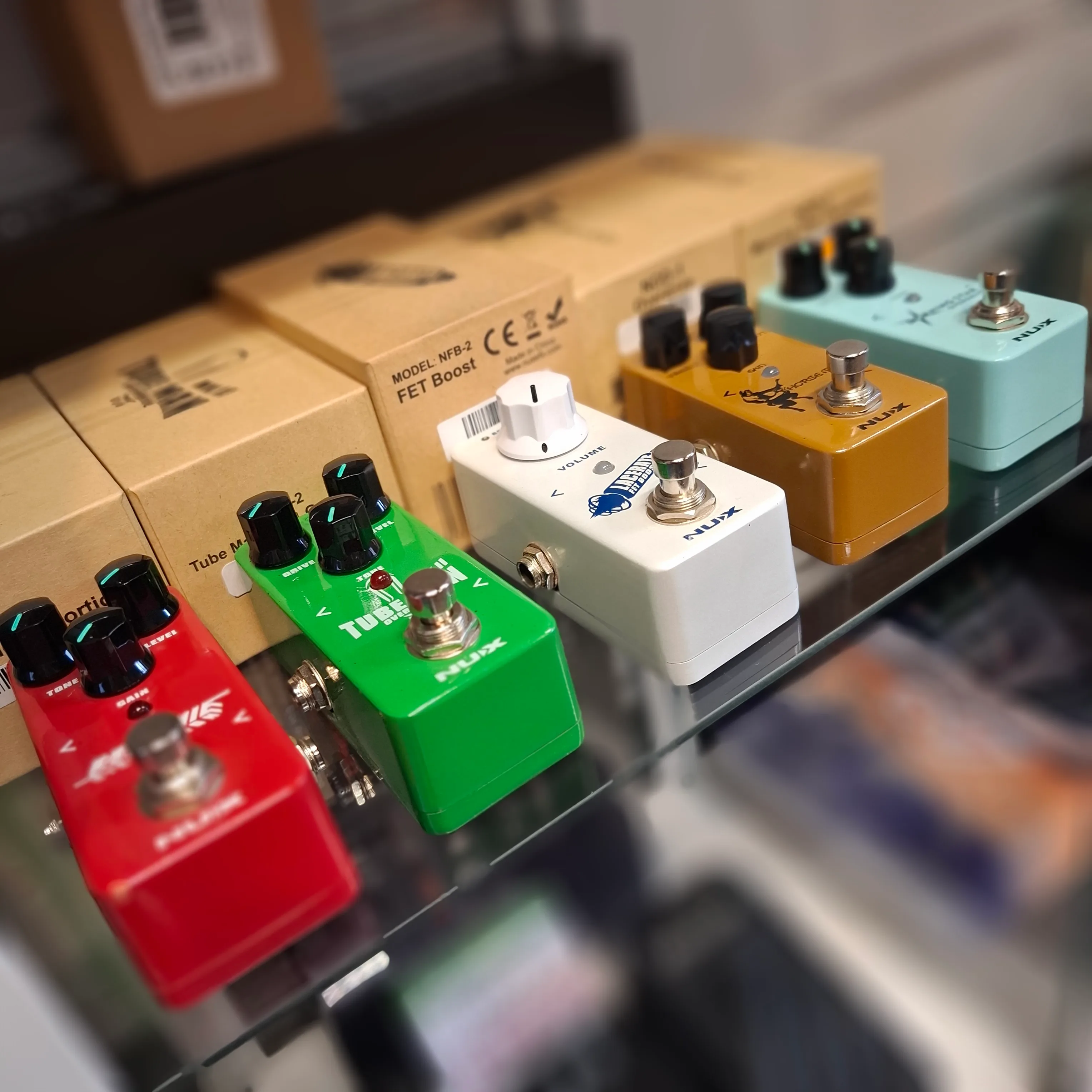 Pedals and electronics display in store